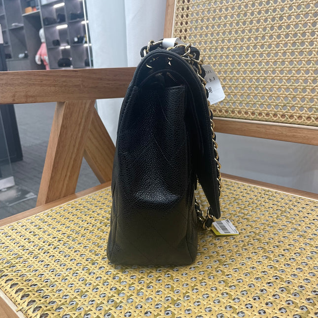Chanel Classic Flap Maxi 2011 Black Caviar Leather Double Flap with Gold Hardware