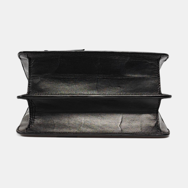 Versace Black Leather Applique Studded Flap Top Handle Crossbody Bag