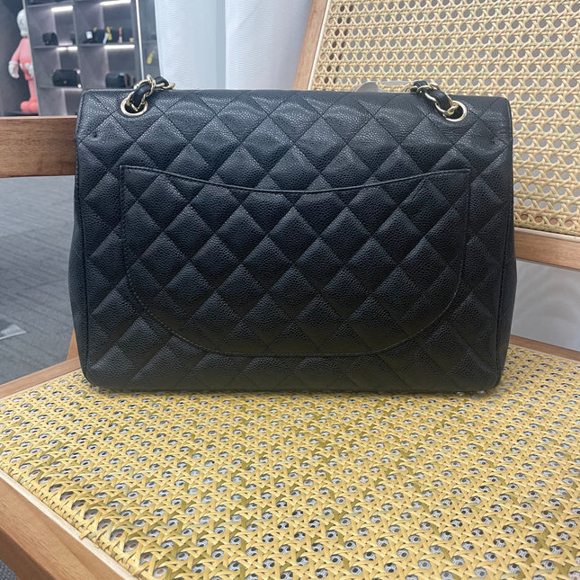 Chanel Classic Flap Maxi 2011 Black Caviar Leather Double Flap with Gold Hardware
