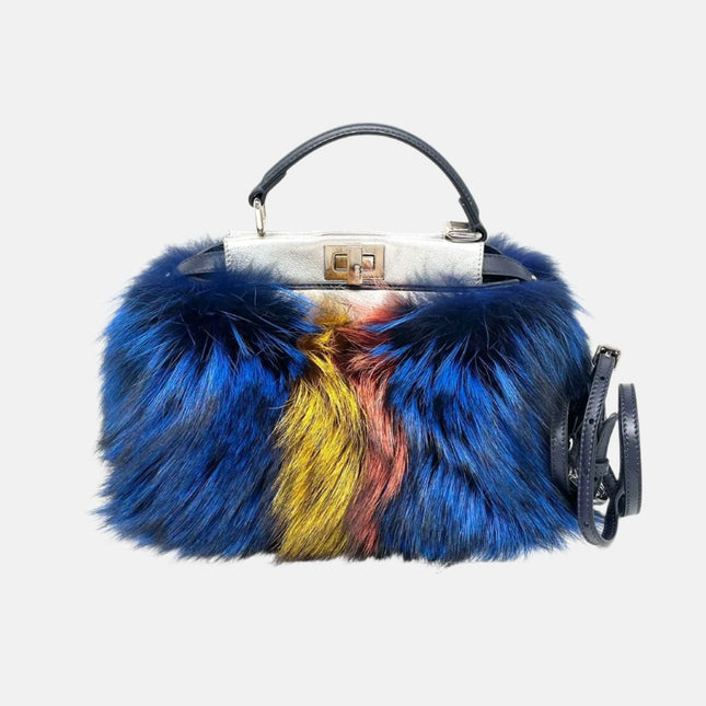 Fendi Peekaboo Mini Fox Fur Blue Limited Edition 2014-Luxbags