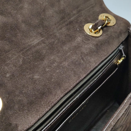 Chanel Classic Flap Maxi Chocolate Brown Suede Leather Giant Gold CC Logo
