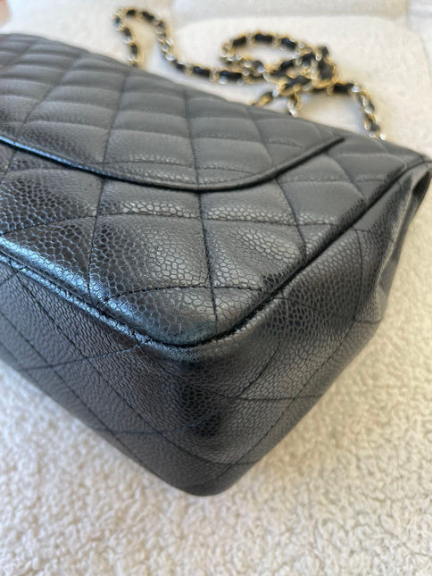 Sold Chanel Classic Flap Jumbo/Large Black Caviar Leather with Gold Hardware