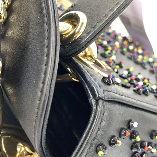 Lady Dior Mini Black Calfskin Leather with Multicolor Crystals Gold Hardware