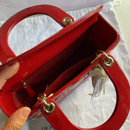 Lady Dior Small Red Patent Leather with Strap