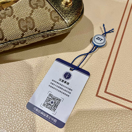 Sold Gucci Horsebit 1955 Large Cloth Beige Monogram Gold Leather Shoulder bag