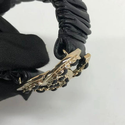 Chanel Hair Band Scrunchie Black Lambskin CC Chain Gold Buckle