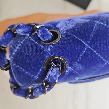 Chanel Classic Flap Medium Royal Blue Velvet Silver Hardware