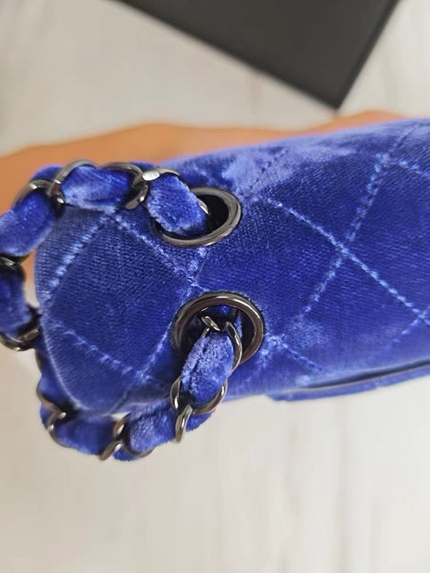 Chanel Classic Flap Medium Royal Blue Velvet Silver Hardware