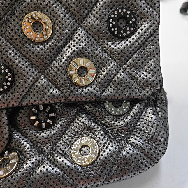 Chanel Paris-Dubai Jumbo Grey Perforated Lambskin Leather with Buttons Gold Hardware