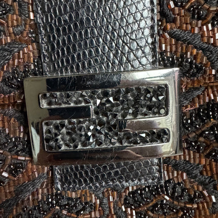 Fendi Mini Mamma Baguette Brown Glitter Beads Floral Embroidery