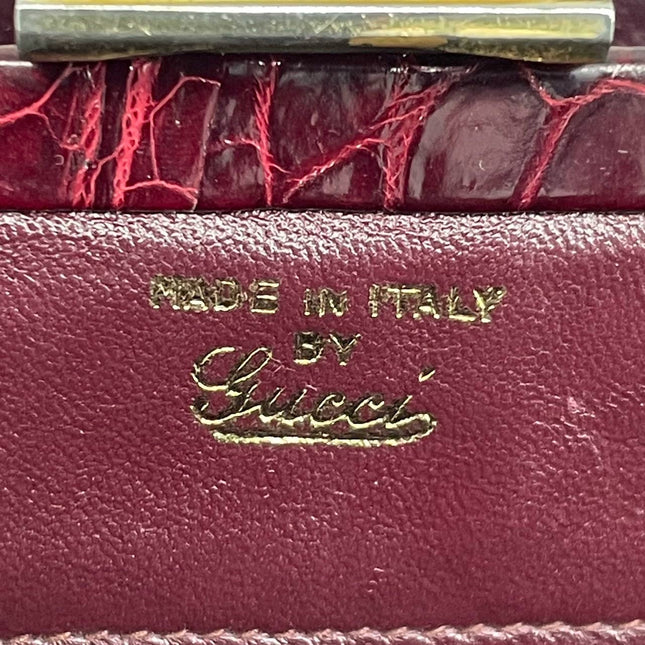 Gucci Vintage Burgundy Alligator Leather Blue Lapis Lazuli Stone Gold-tone Hardware Handbag