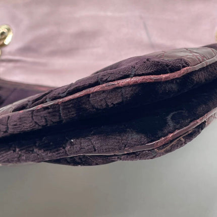 Gucci Jeweled Dragon Bag Purple Crocodile and GG Velvet Bamboo Chain Strap Shoulder Bag