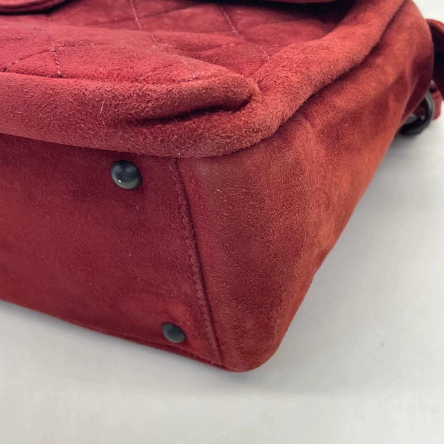 Chanel Vintage Shoulder Bag Burgundy Suede Leather Gunmetal Hardware 2000-02