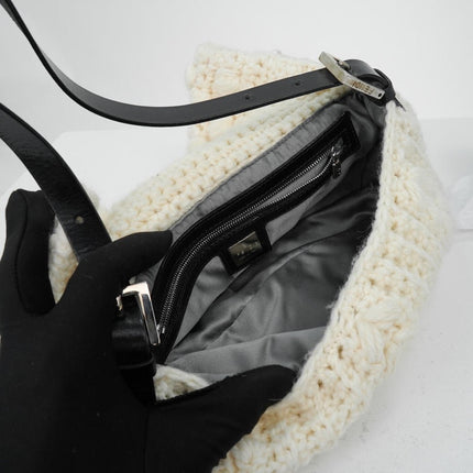 Sold Fendi Baguette Bag White Wool Pompom Shoulder Bag