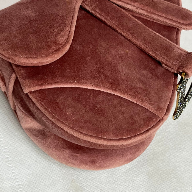Dior Saddle Mini Pink Velvet Handbag with Crystals