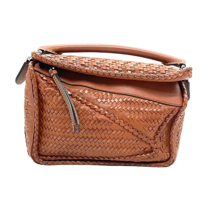 Loewe Puzzle Small Leather Woven Braided Tan Brown Crossbody Bag-Luxbags