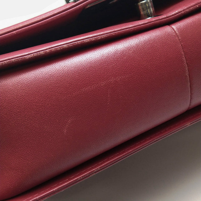 Chanel Le Boy Medium Bag Burgundy Lambskin Leather Silver Antiqued Hardware
