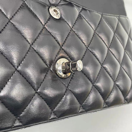 Chanel Timeless Classic Flap Medium 2009 Black Lambskin Leather Silver Hardware