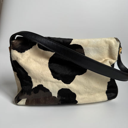 Fendi Mamma Baguette Large Pony hair in Cow Print Black and White