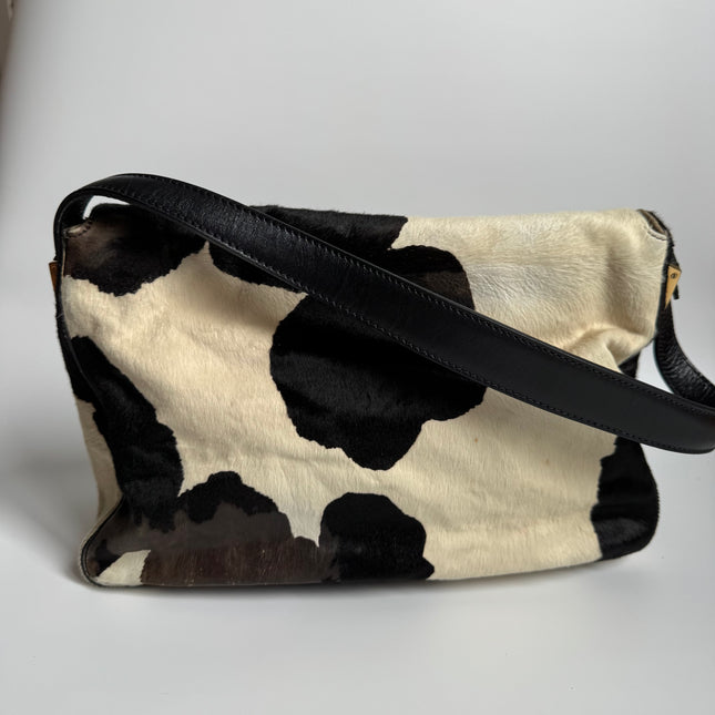Fendi Mamma Baguette Large Pony hair in Cow Print Black and White
