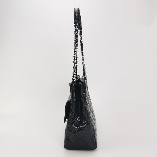 Chanel Coco Shine Small Tote Black Quilted Patent Leather Silver Hardware 2014-15
