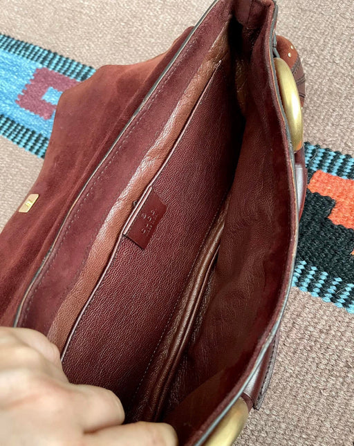 Sold Gucci Horsebit 1955 Chain Suede leather bag in Burgundy with gold studs