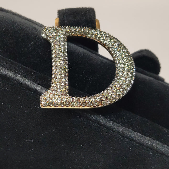 Dior Saddle Mini Velvet Handbag Black with Crystals