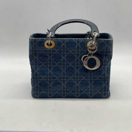 Lady Dior Vintage Medium Navy Blue Jeans Silver Hardware