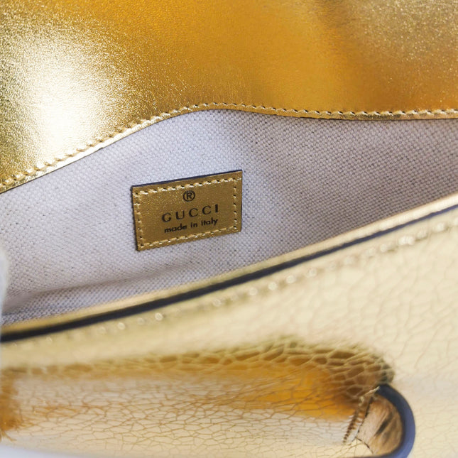 Gucci Horsebit 1955 Crackle Leather Shoulder Bag Gold Metallic