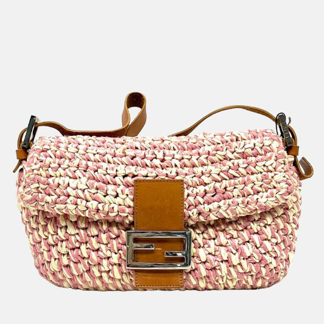 Fendi Baguette Raffia Straw Multicolor Shoulder Bag-Luxbags