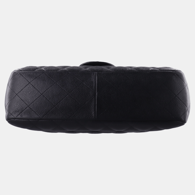 Sold Chanel Classic Flap Jumbo 2010 Black Caviar Leather Double Flap with Silver Hardware