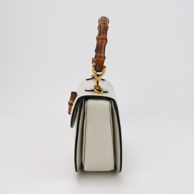 Gucci Bamboo 1947 Top Handle Bag Small White Box Leather Canvas Strap