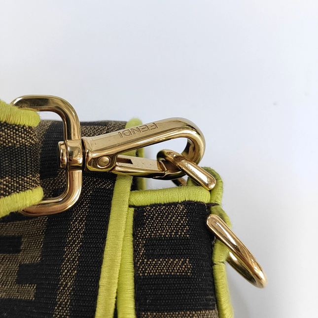 FENDI Baguette Zucca Monogram Canvas with Lime Neon trimming Crossbody Bag