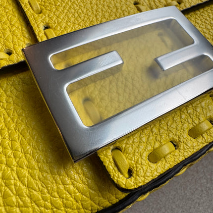 Fendi Baguette Mini Selleria Lemon Yellow Calfskin Leather Crossbody Bag