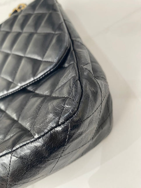 Sold Chanel Classic Flap Jumbo Vintage Black Lambskin Leather with 24k Gold Hardware