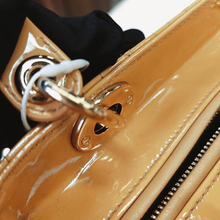 Lady Dior Medium Beige Patent Leather with Silver-tone Hardware
