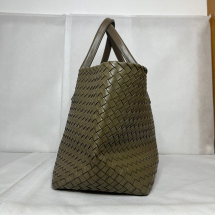 Bottega Veneta Cabat Large Intreccio Leather Tote Bag Dark Olive Green