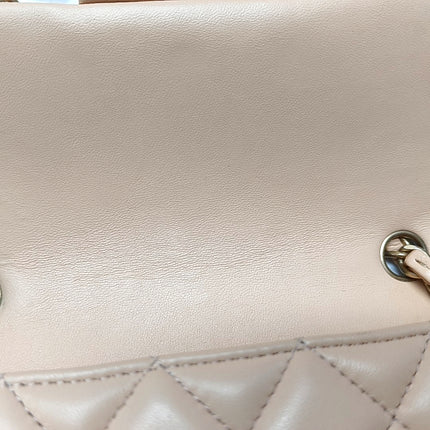 Chanel Classic Flap Mini Beige Almond Pink Lambskin Gold Hardware