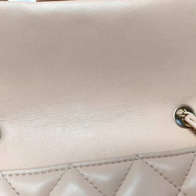 Chanel Classic Flap Mini Beige Almond Pink Lambskin Gold Hardware