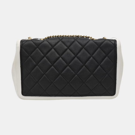 Chanel Graphic Medium Flap Bag Black Lambskin Leather White Edge