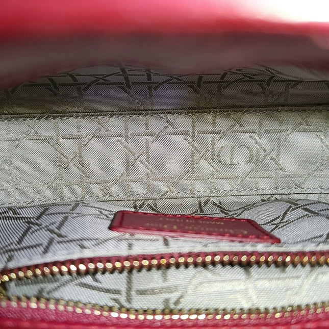 Lady Dior Mini Red Lambskin Leather Gold HW Chain Strap