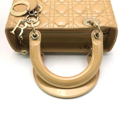 Lady Dior Medium Beige Patent Leather with Silver-tone Hardware