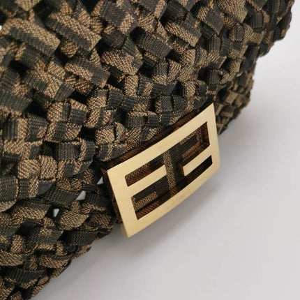 Fendi Baguette Mini Canvas Crochet Zucca Dark Green and Gold Hardware