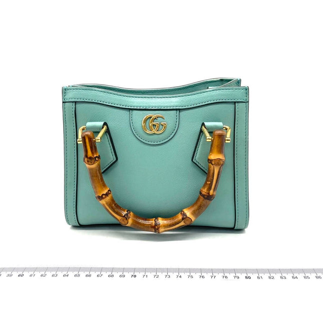Gucci Diana Mini Blue Leather Bag Bamboo Handle with Strap