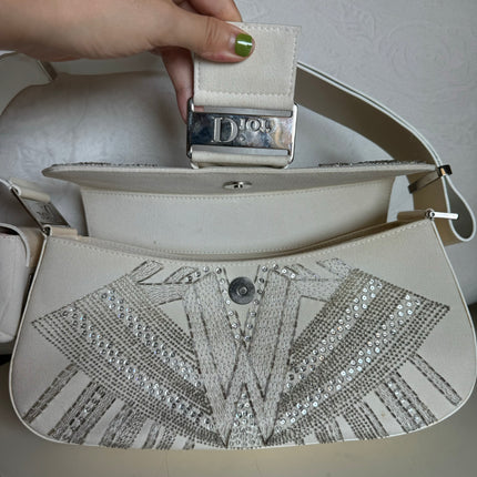 Dior Limited Edition Rare Columnbus Dior Strict Chic White Rhinestones Bag