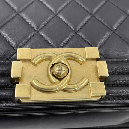 Chanel Le Boy Small Black Lambskin Leather Antiqued Gold Hardware