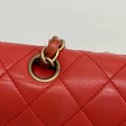 Chanel Classic Flap Medium Red Lambskin Leather with Gold Hardware