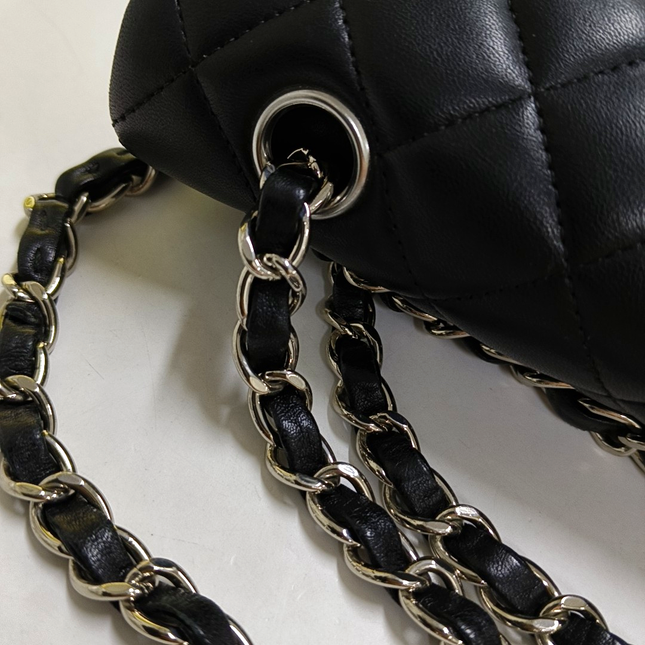 Chanel Timeless Classic Flap Medium Black Lambskin Leather Silver Hardware