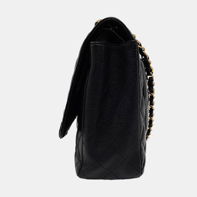 Chanel Classic Flap Maxi 2011 Black Caviar Leather Double Flap with Gold Hardware