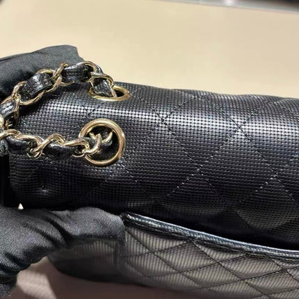 Chanel Classic Flap Medium 2016 Black Pixel Effect Calfskin Leather Gold Hardware